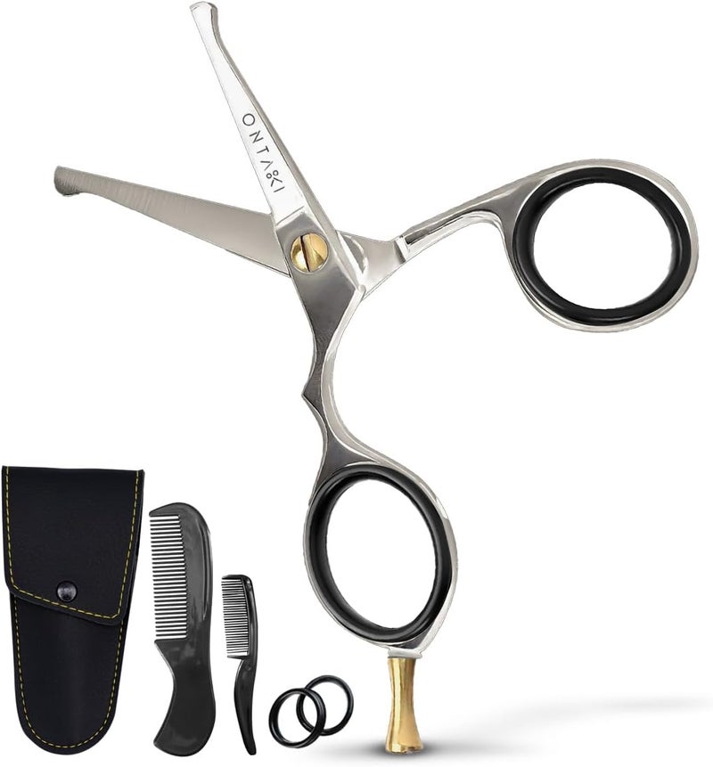 Ontaki 4.2" Japanese Steel Rounded-Tip Beard & Mustache Scissors - Silver, 420C Steel - Precision Rounded-Tip Beard Trimmer Shears - Nose Hair Trimmer for Men - Eyebrow & Mustache Scissors - Image 1